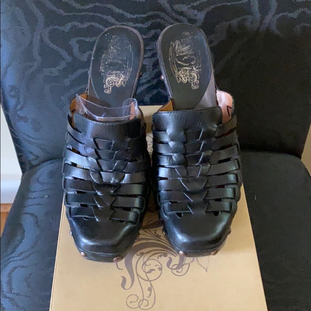 2 pairs of Leather Mules. Black & Green